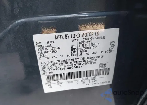 2019 Ford Edge Sel из США, поврежденный, VIN 2FMPK4J91KBC34531